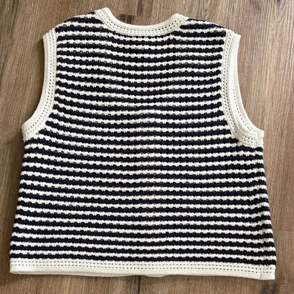 Joie Blue and White Striped V-Neck Sweater Vest - Picture 4 of 5